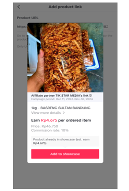 Produk otomatis akan langsung masuk ke keranjang akun TikTok